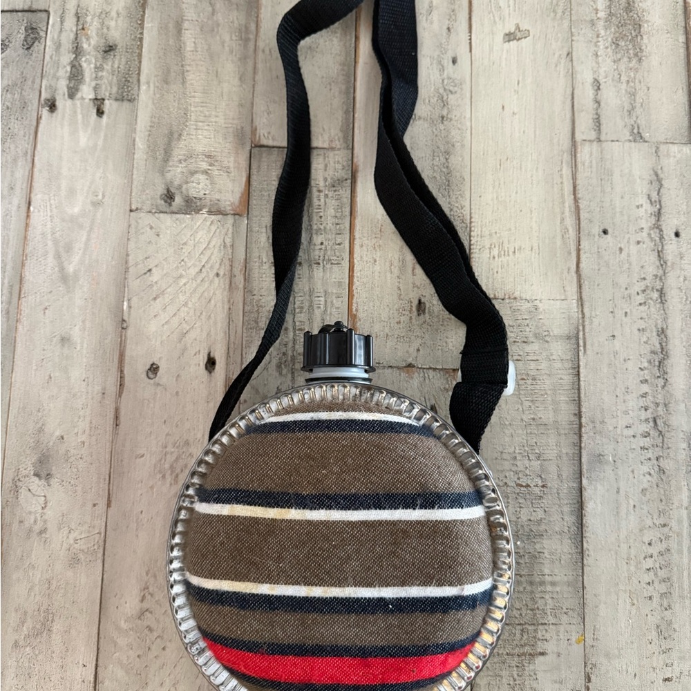 Striped Brown and Red Canteen with Black Strap Water storage